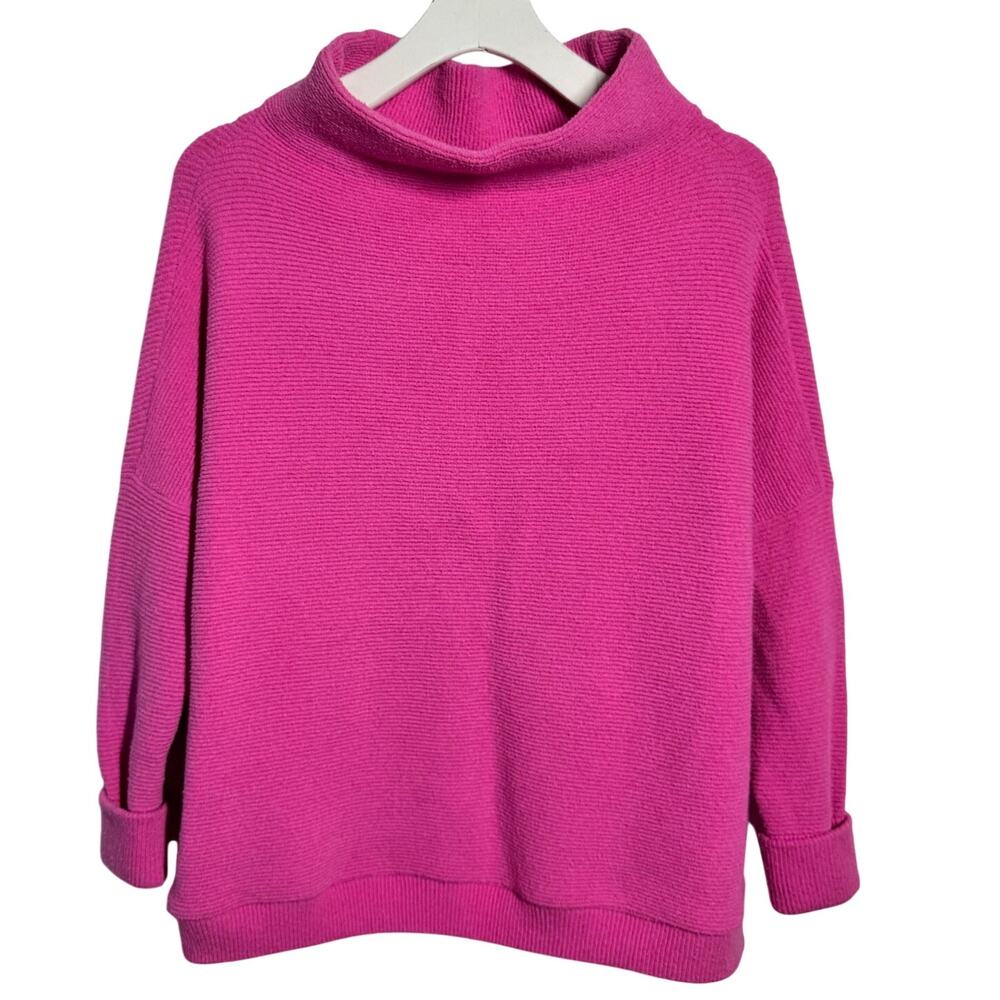 Free People Ottoman Slouchy Ribbed Mock Neck Sweater Pink Oversized XS Prep Boho